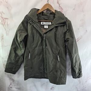 Columbia Jacket Womens Small Green Rain Coat Shell Ski Snow Fur Hood Army Olive